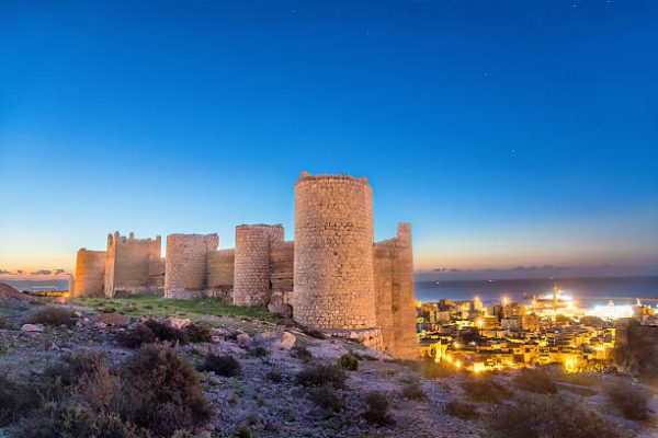 Part of medieval wall of Alcazaba on the hill, Almeria, Andalusia, Spaim